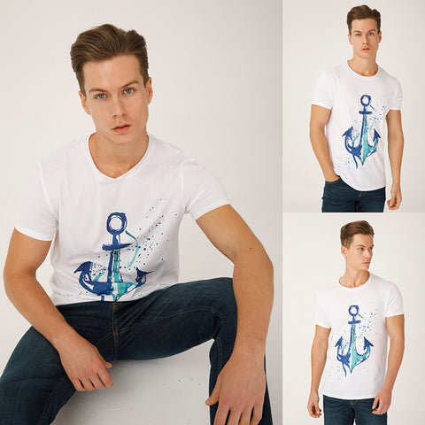 Anemoss Anchor Crew Neck Mens T Shirt