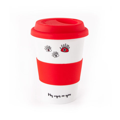 Biggdesign Eyes on You Red Ceramic Mug with Lid