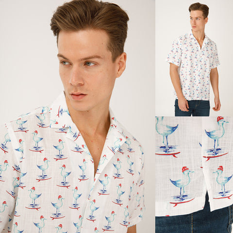 AnemosS Sailor Seagull Patterned Men's Shirt S