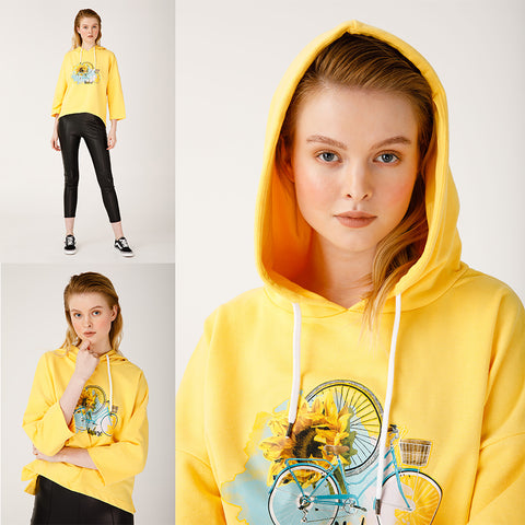 Biggdesign Nature Women Hoodie Sweatshirt Yellow