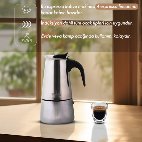 Any Morning Stove top Espresso Maker Stainless Steel Percolator Coffee Pot 200 ml