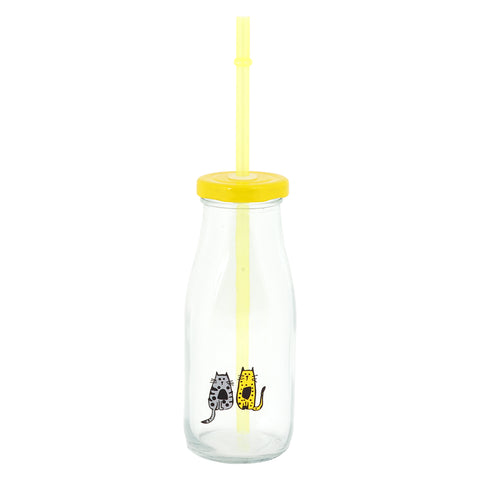 Biggdesign Cats Lemonade Glass Bottle 320 ml Yellow