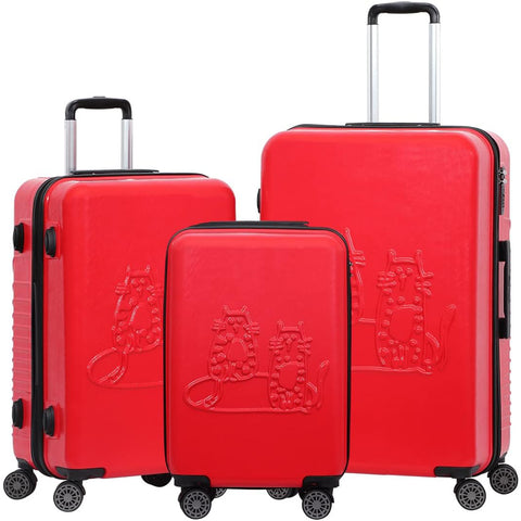 Biggdesign Cats Hardshell Spinner Luggage Set, Red, 3 Pcs