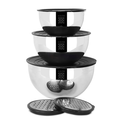 Serenk Modernist 9 Pieces Stainless Steel Mixing and Storage Bowl Set with Grater