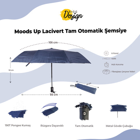 Biggdesign Moods Up Navy Blue Fully Automatic Umbrella