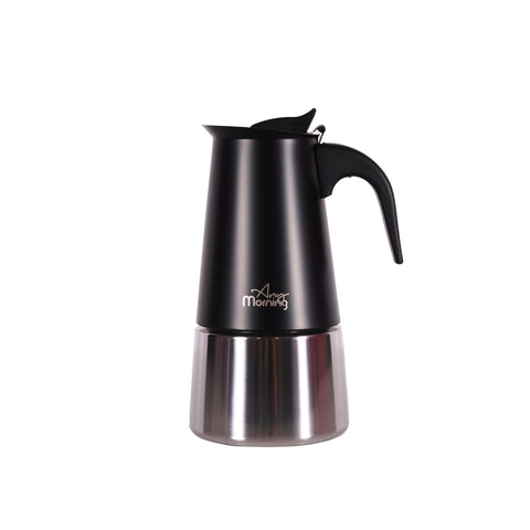 Any Morning Stovetop Espresso Coffee Maker Stainless Steel Induction Moka Pot, 300 ml - 10 oz, Black