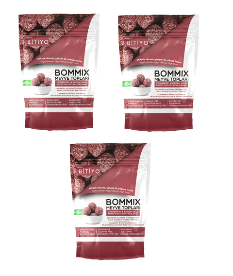 Anında Bitiyo Bommix Energy Ball with Cranberry and Almond Flour Beet Flour - Coconut Coated 100 gr x 3 pieces