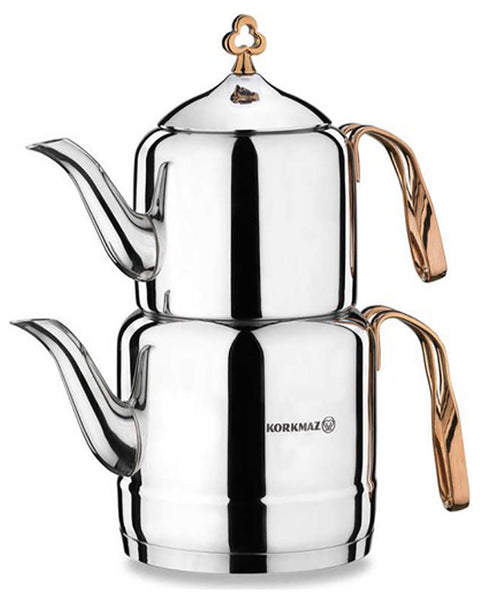 Korkmaz A213 Double Turkish Teapot Stainles Steel Rose Gold