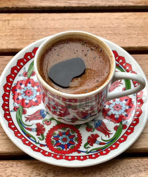 Turkish Coffee Served in a Tridatioanl Turkish coffee cup