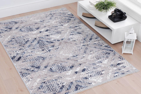 Aksu Non-Slip Floor Carpet with Tassels 120x180 Lois Blue