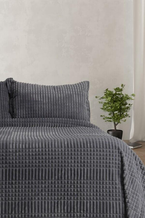 Merinos Modern Line 3 Piece Double Blanket Set Dark Gray