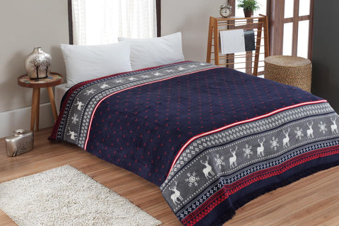 Dolce Bonita Home Double Cotton Blanket 200x220 Carmelo, Red-Navy Blue