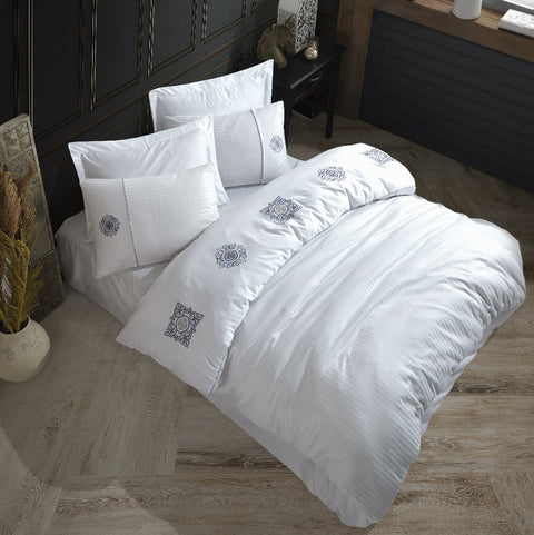 Hobby Elegant Zeugma White - Double Embroidery Satin Duvet Cover Set