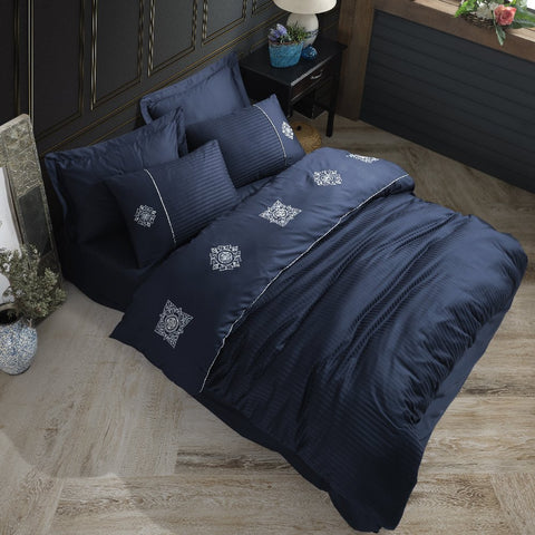 Hobby Elegant Zeugma Navy Blue - Double Embroidery Satin Duvet Cos