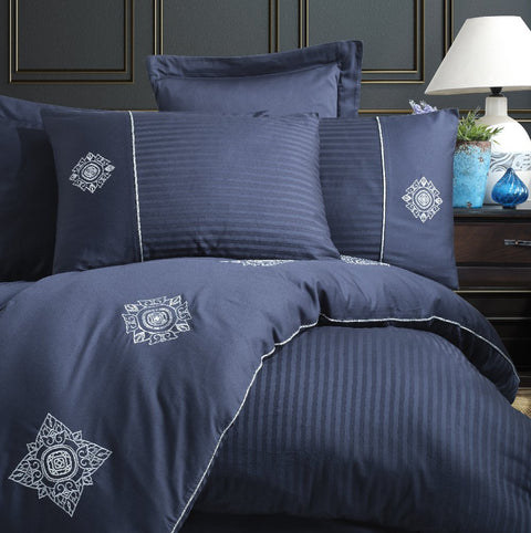 Hobby Elegant Zeugma Navy Blue - Double Embroidery Satin Duvet Cos