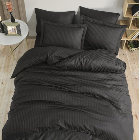 Hobby Striped Black - Double Jacquard Satin Duvet Cover Set