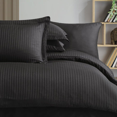 Hobby Striped Black - Double Jacquard Satin Duvet Cover Set