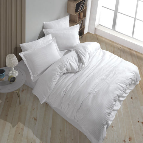 Hobby Striped White - Double Jacquard Satin Duvet Cover Set