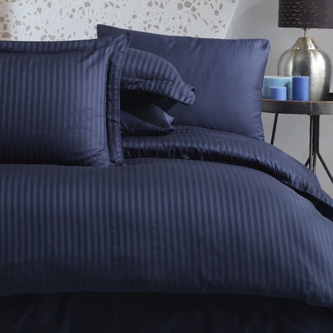 Hobby striped navy blue - double jacquard satin bed linen set