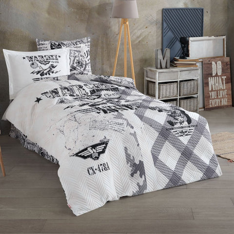 Hobby Sky Force Gray Single Period Kapitone Duvet Cover Set