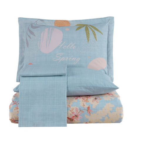 Hobby Lily Blue-Poplin Double Duvet Cover Set