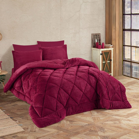 Hobby Premium Soft Double Quilt Set Claret Red