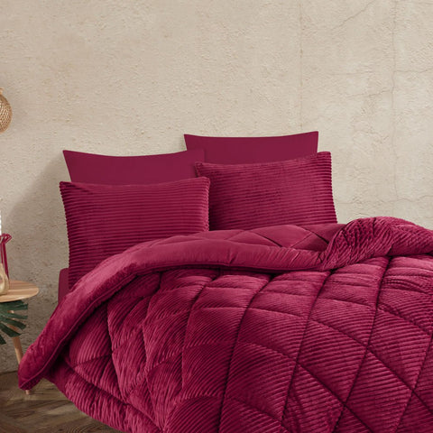 Hobby Premium Soft Double Quilt Set Claret Red