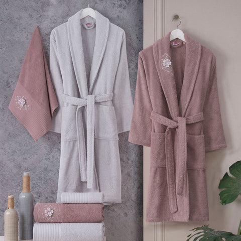 Hobby Line - Cotton Bathrobe Set - Gül A.Grey