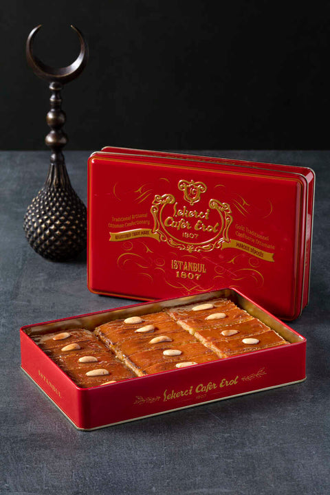 Şekerci Cafer Erol Basbousa with Almonds in Red Tin Box, 1350 g