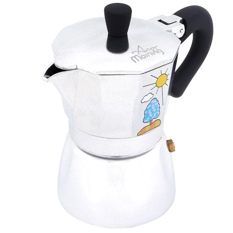 Any Morning Stovetop Espresso Maker, Moka Pot, Italian Coffee Maker, Coffee Percolator, Aluminum Moca Pots, 6 Cups Coffee Maker, 8 oz, 240 ml, 6 Cup (Silver, Black)