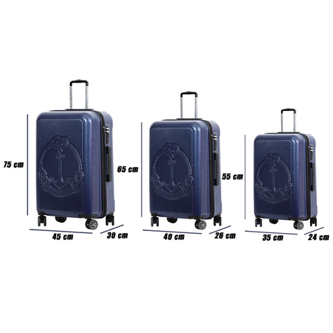 Biggdesign Ocean Hardshell Spinner Luggage Set, Navy Blue, 3 Piece