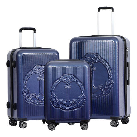 Biggdesign Ocean Hardshell Spinner Luggage Set, Navy Blue, 3 Piece