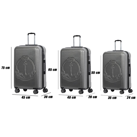 Biggdesign Ocean Hard Luggage Sets, 100% ABS Hardshell Luggage with 360° Spinner Wheels, Travel Suitcase, TSA Lock System, Lightweight, 3 Pcs, 20 - 30 - 45 kg Carrying Capacity, Gray