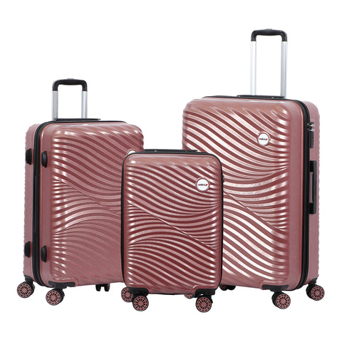 Biggdesign Moods Up Hard Luggage Sets, 100% ABS Hardshell Luggage with 360° Spinner Wheels, Travel Suitcase, TSA Lock System, Lightweight, 3 Pcs, 20 - 30 - 45 kg Carrying Capacity, Rosegold