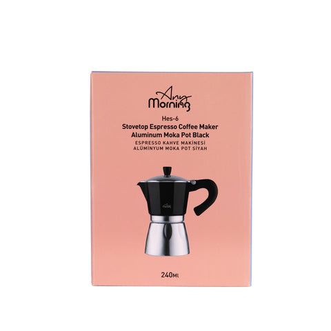 Any Morning Stovetop Espresso Aluminum Moka Pot, Black, 240 ml - 8 oz