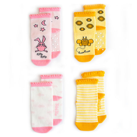 Milk&Moo Buzzy Bee and Chancin 4 Piece Baby Sock Set, 12-24 Months