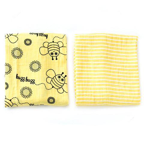 Milk&Moo Set of 2 Buzzy Bee Baby Muslin Swaddle Blanket