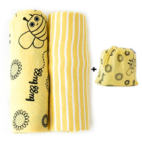 Milk&Moo Set of 2 Buzzy Bee Baby Muslin Swaddle Blanket