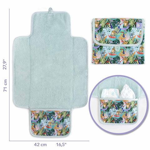 Milk&Moo Jungle Friends Baby Diaper Changing Pad, 100% Turkish Cotton Baby Changing Pad, Folds into Compact Clutch Bag Shape, Portable Changing Pad for Travel, Changing Table Topper for Baby