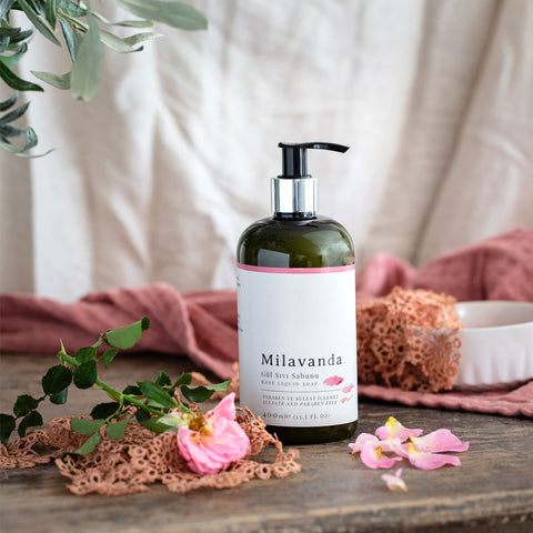 Milavanda Rose Liquid Hand Soap, Cold Pressed Olive Oil Infused Liquid Soap, Moisturizing, Natural Hand Wash for Sensitive Skin, 13.5 oz, 400 ml