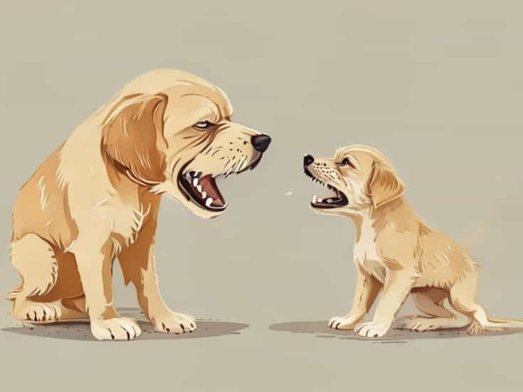 Older Dog Snarling At New Puppy